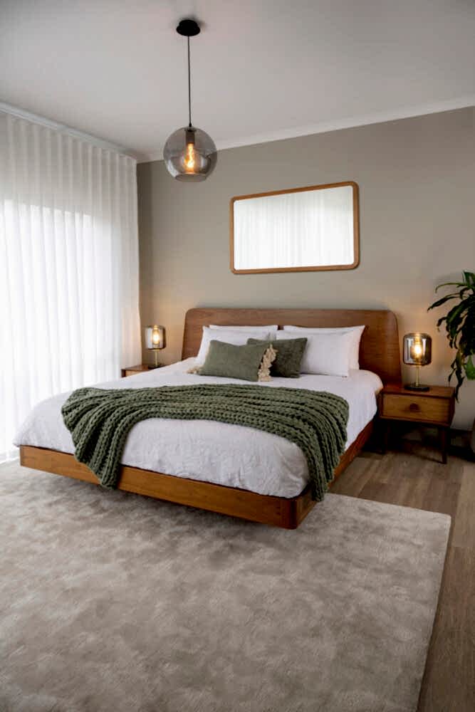South Australian Made Solid Timber Bed with curved headboard.