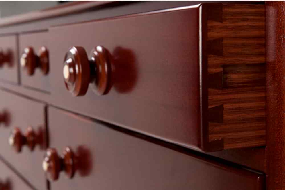 drawer detail - mid mahogany solid timber dresser bedroom furniture