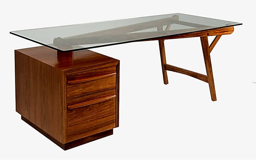 Arke Glass top Office Desk with Filing Cabinet - solid timber furniture adelaide