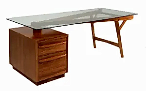 Arke Glass top Office Desk with Filing Cabinet - solid timber furniture adelaide