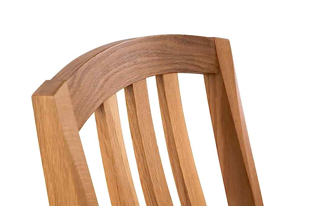 Adelaide, South Australian made solid timber Aldgate dining chair with a slatted back, view of top rail.