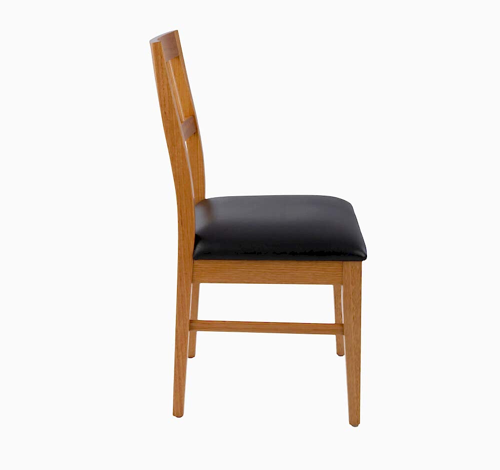 Adelaide, South Australian made solid timber Beltana dining chair with a slatted back, view of side.