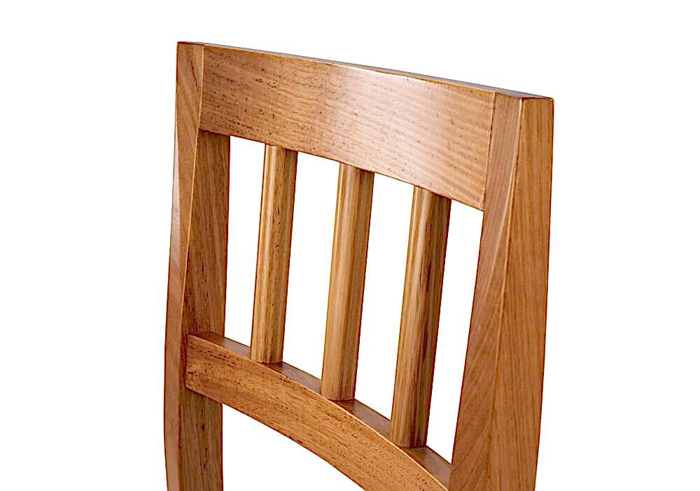 Adelaide, South Australian made solid timber Beltana dining chair with a slatted back, view of top rail.