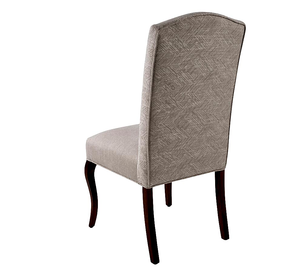 Adelaide, South Australian made solid timber traditional Bordeaux dining chair upholstered in neutral, view of back.