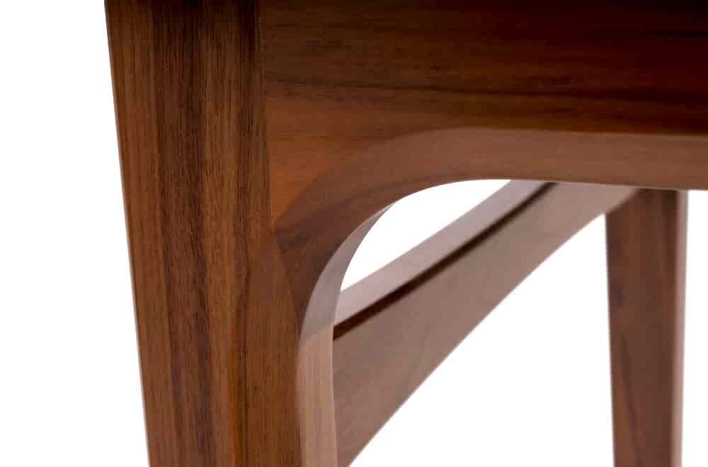 Adelaide, South Australian made solid timber Dan dining chair with a timber back, view of leg rail detail.