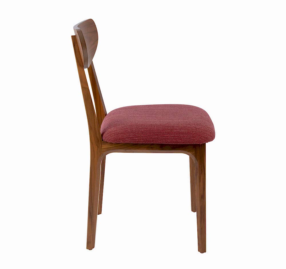 Adelaide, South Australian made solid timber Dan dining chair with a timber back, view of side.