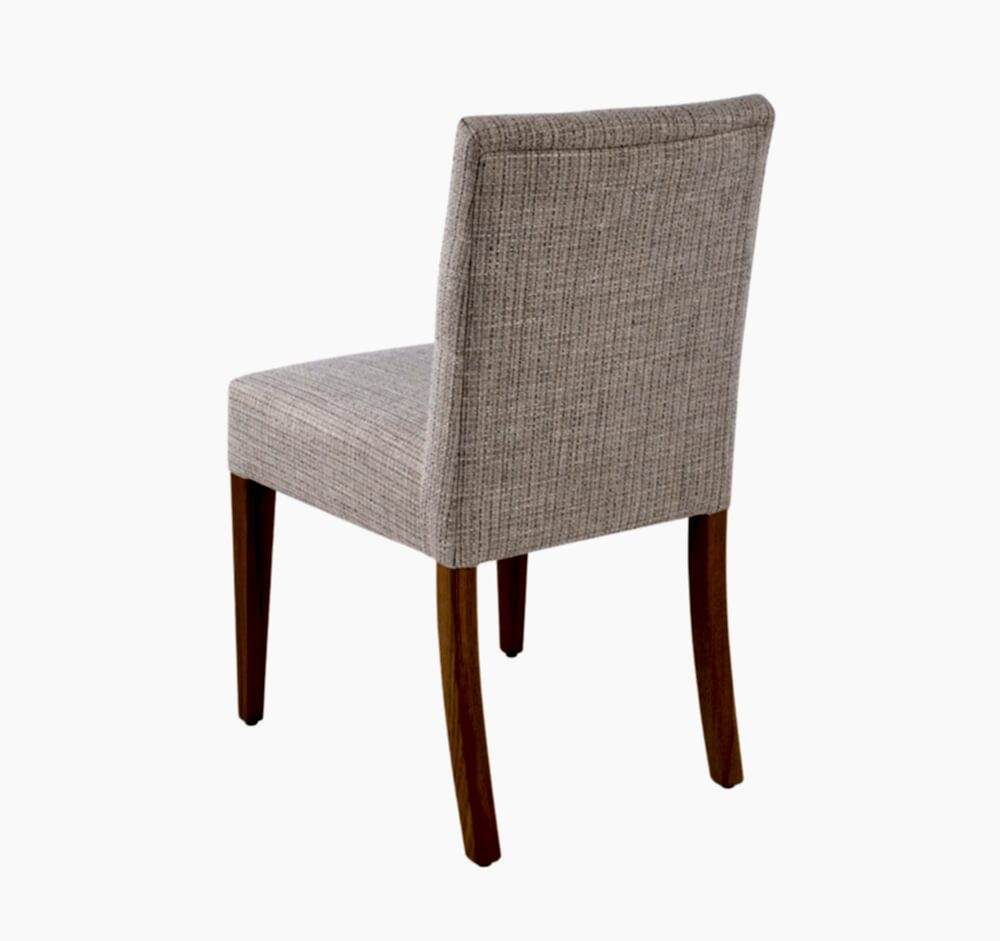 Adelaide, South Australian made solid timber Henley dining chair upholstered in fabric, view of back.
