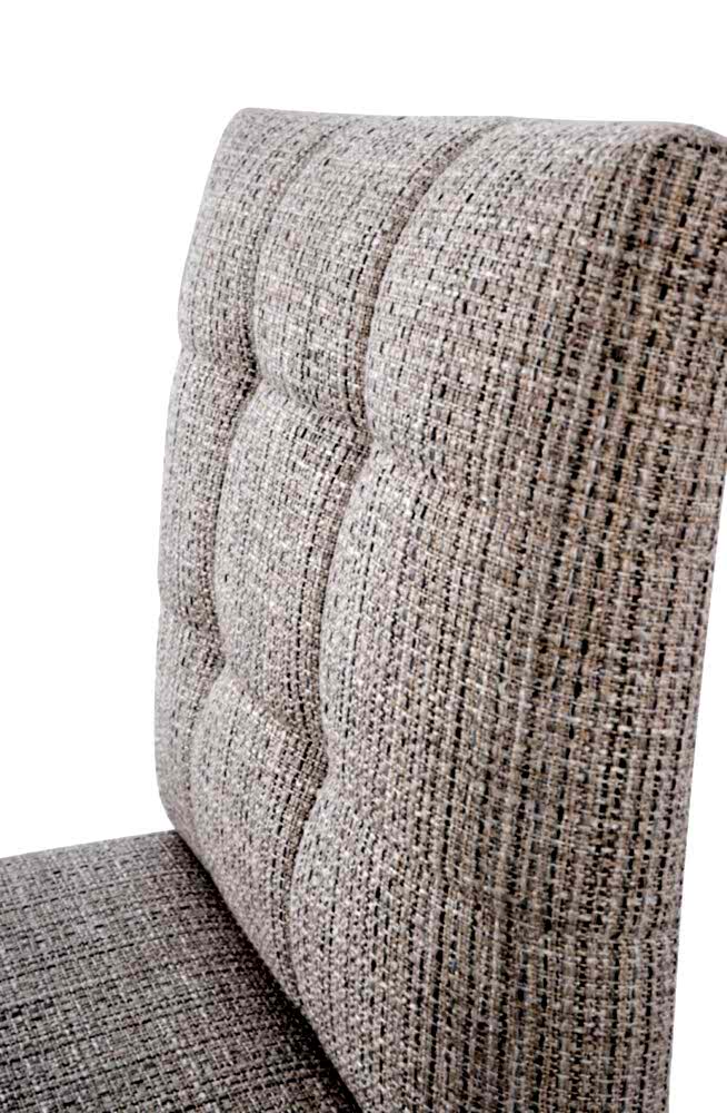 Adelaide, South Australian made solid timber Henley dining chair upholstered in fabric, view of back detail.