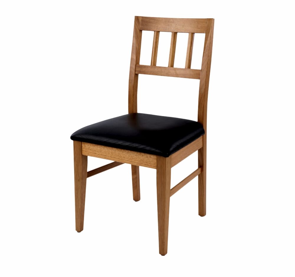 Adelaide, South Australian made solid timber Beltana dining chair with a slatted back, view of front.