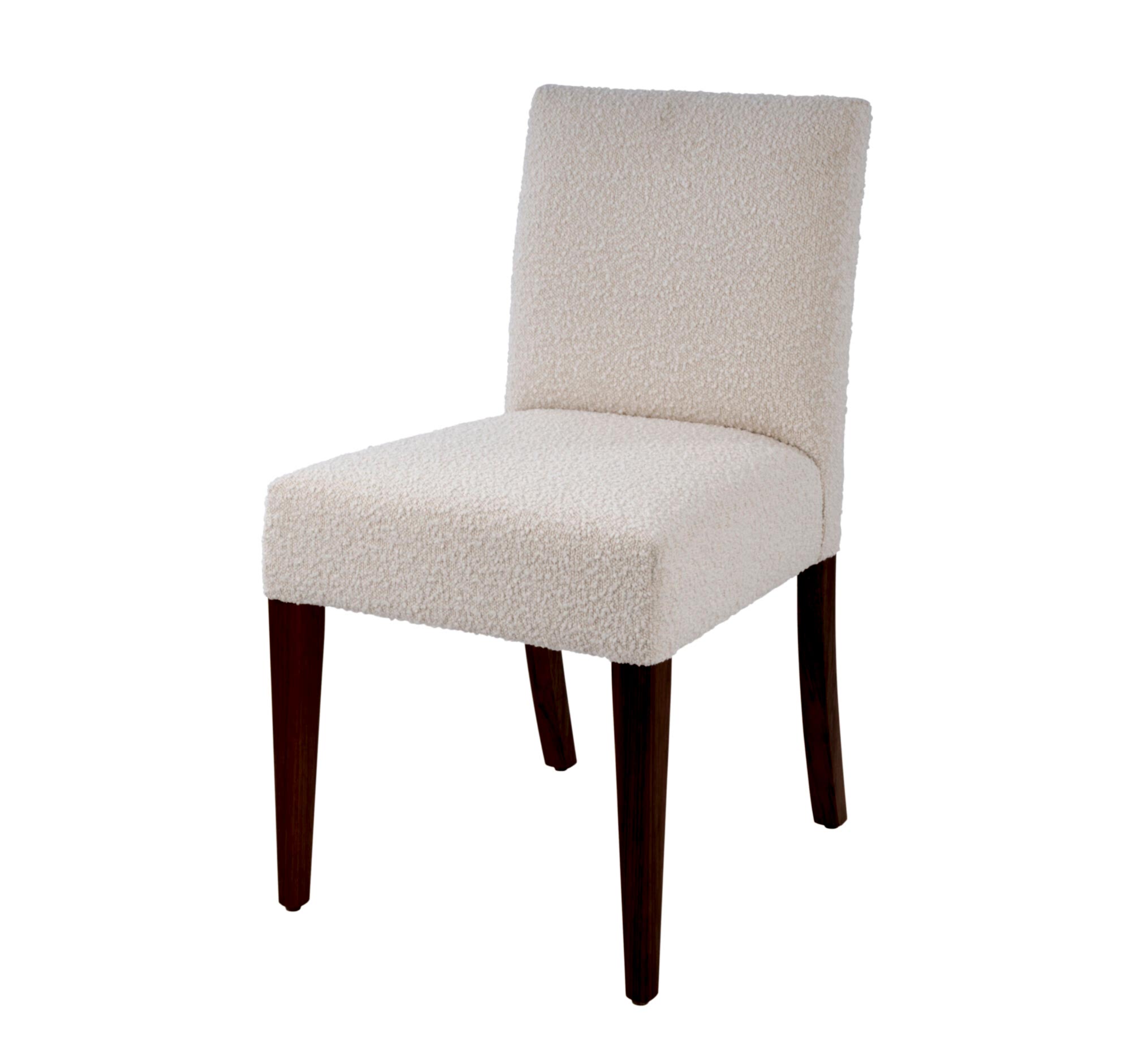 Adelaide, South Australian made solid timber McLaren dining chair upholstered in white fabric, view of front.