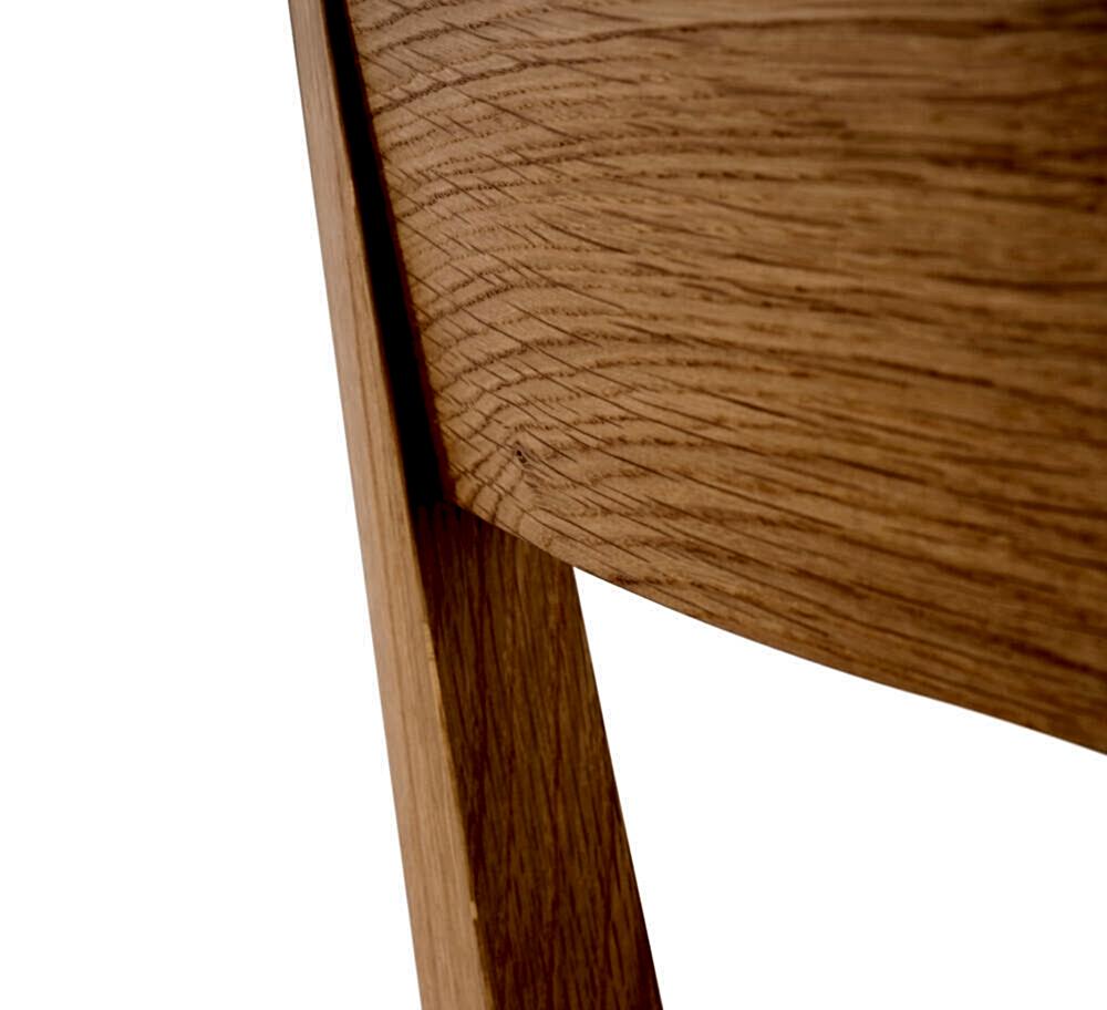 Adelaide, South Australian made solid timber Tahoe dining chair with a timber back, view of back detail.