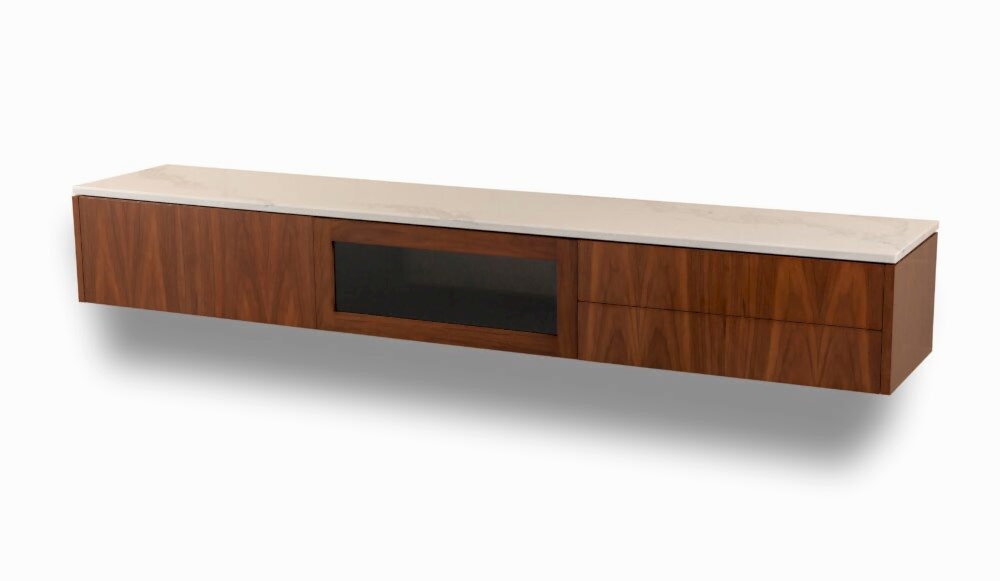 Dan wall mounted entertainment cabinet Caesarstone timber Adelaide