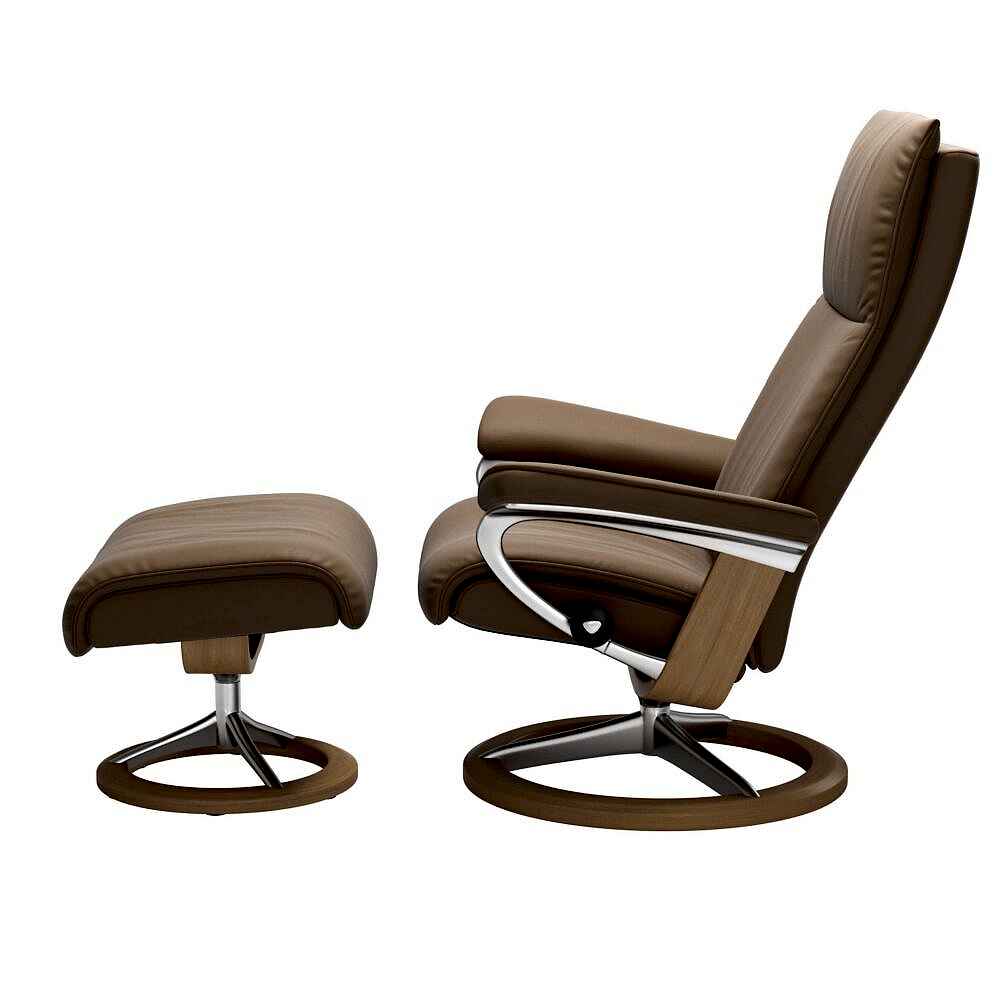 Stressless Aura Signature Base Paloma Leather Tan Light Almond Aluminium Metal Oak Wood