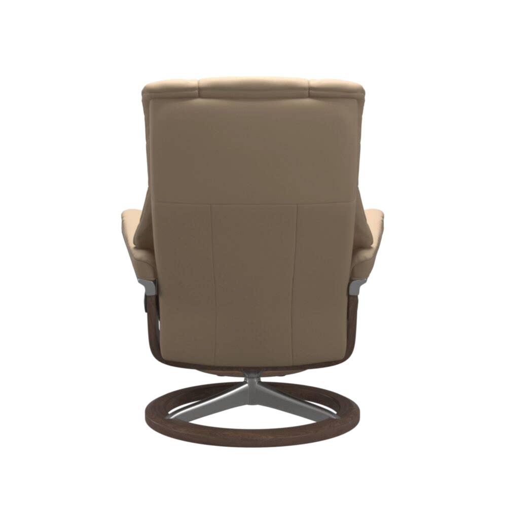 Stressless Mayfair Signature Base Recliner with Paloma Beige Light brown Leather Polished Aluminium Metal Brown Walnut Wood