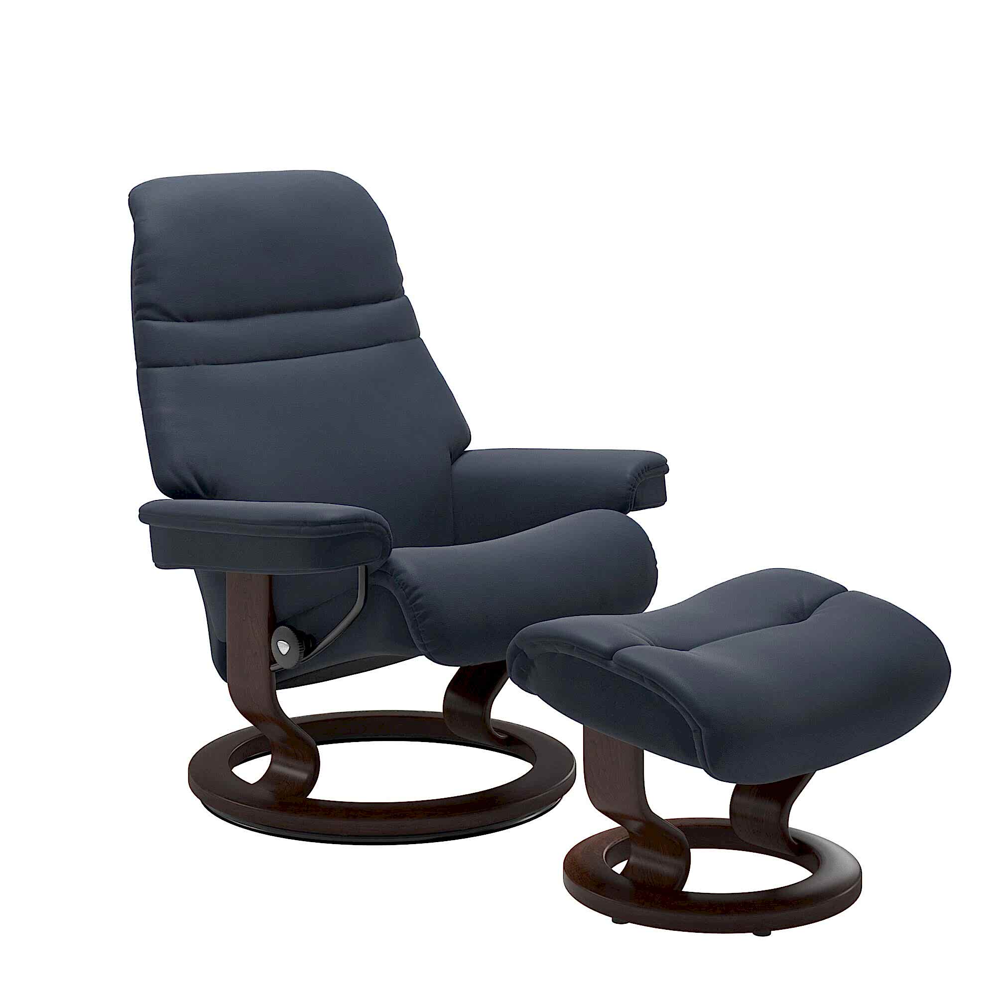 Stressless Sunrise Recliner Classic Base Brown with Paloma leather Dark Blue