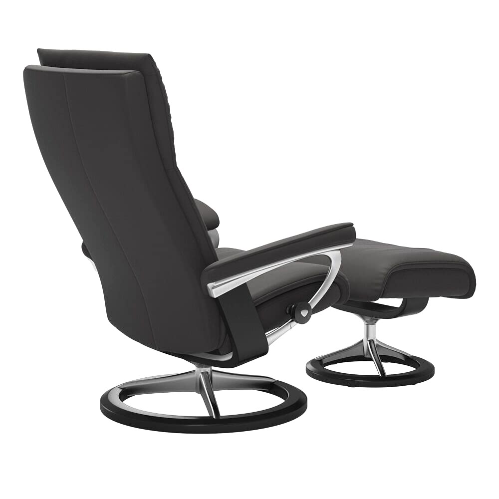Stressless Aura Signature Base Paloma Leather Dark Black Rock Aluminium Metal Black Wood
