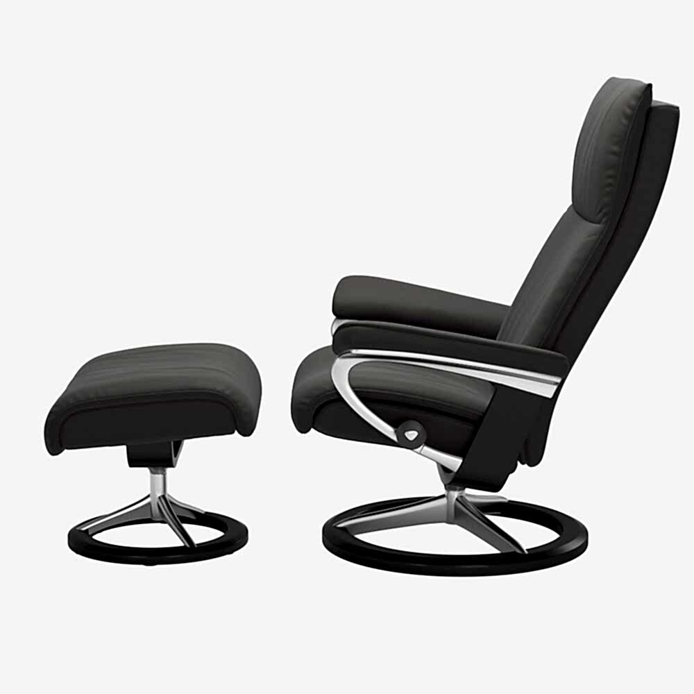 Stressless Aura Signature Base Paloma Leather Dark Black Rock Aluminium Metal Black Wood