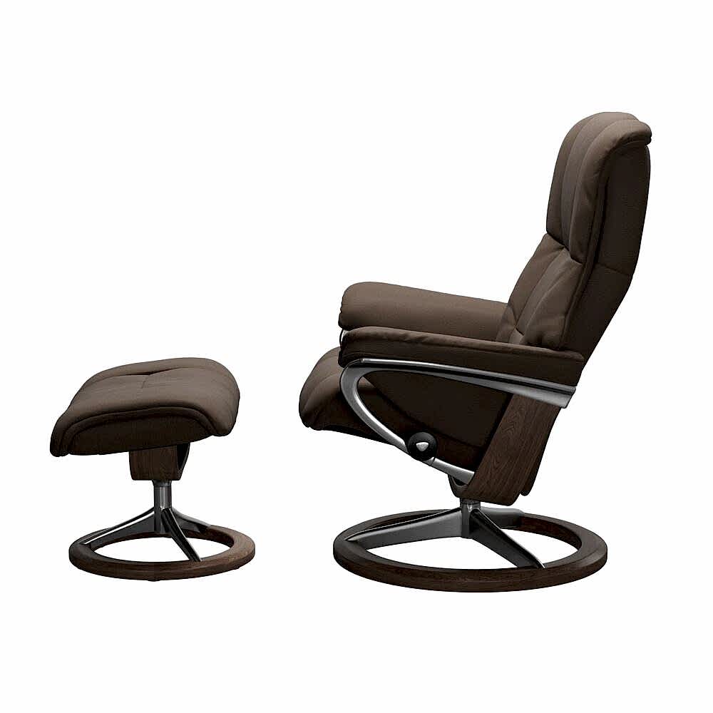 Stressless Mayfair Signature Base Recliner with Paloma Dark Mushroom Leather Polished Aluminium Metal Brown Walnut Wood