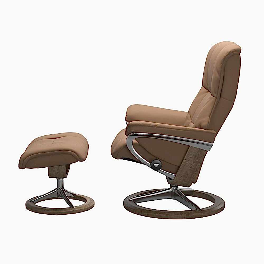 Stressless Mayfair Signature Base Recliner with Paloma Brown Funghi Leather Polished Aluminium Metal Brown Smoked Oak Wood