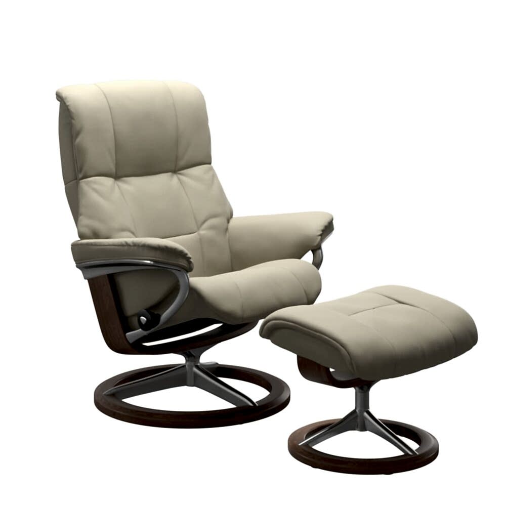 Stressless Mayfair Recliner Classic Base Walnut Wood and White Leather.