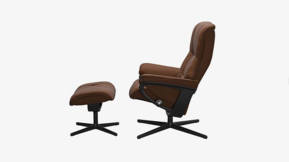 Stressless Mayfair Recliner with Cross Base Brown Tan Copper Leather Black Metal and Black wood