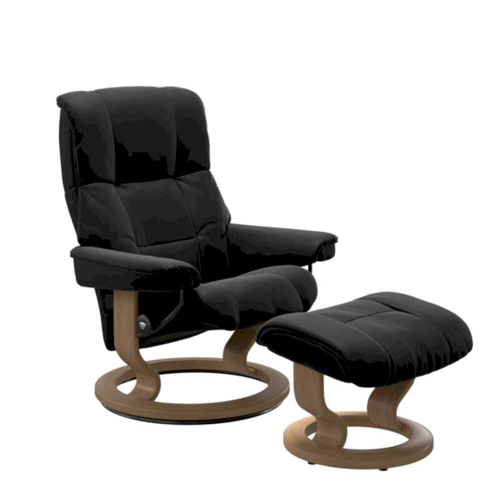 Stressless Mayfair Recliner Black Leather with Oak Base