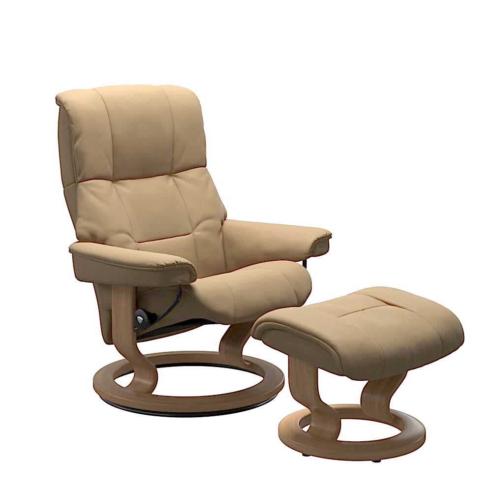Stressless Mayfair Recliner Classic Base Oak with Paloma leather Light Tan Sand