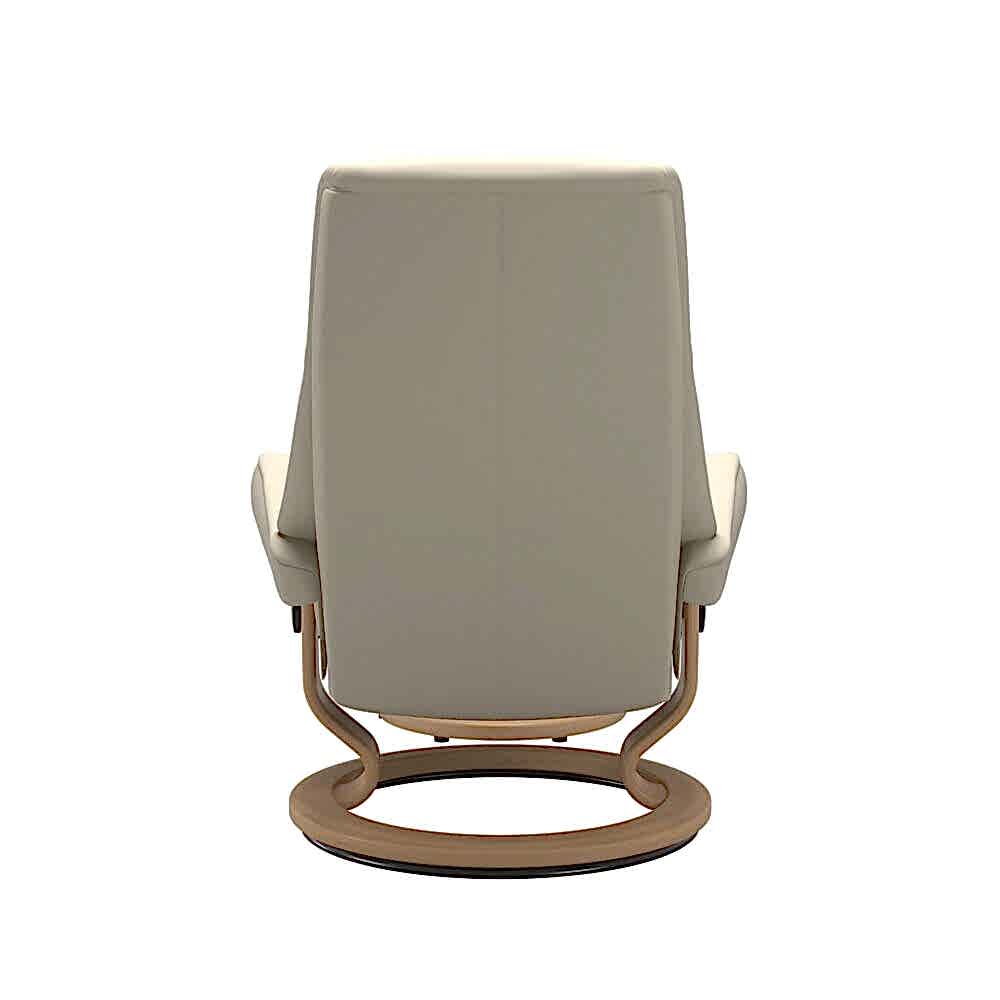 Stressless View Classic Base Recliner with Cori Leather Light Cream White Wood Oak