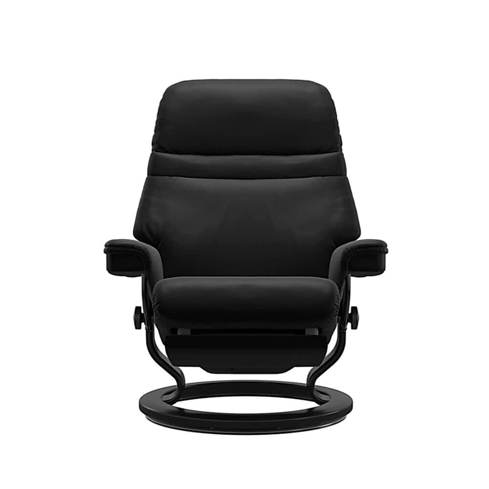 Stressless Sunrise Recliner Power Motorised Leg and Back Black Stain Wood Black Leather