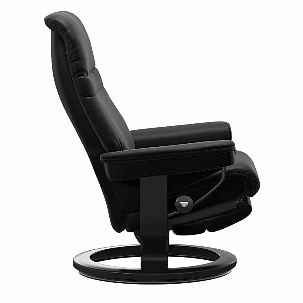 Stressless Sunrise Recliner Power Motorised Leg and Back Black Stain Wood Black Leather