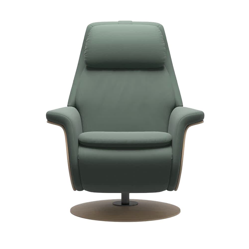 Stressless Sam Power Recliner with Heating and Massage in Paloma Dark Green and with Oak side and base