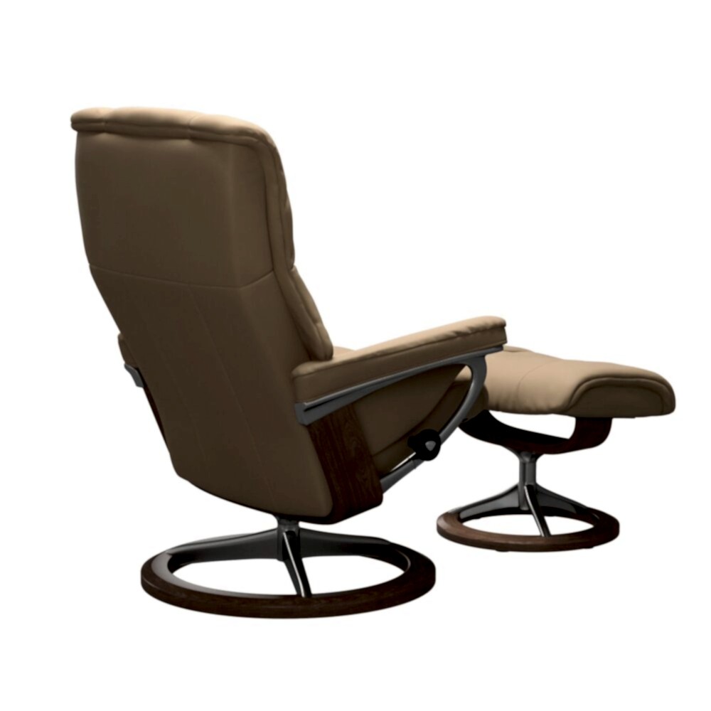 Stressless Mayfair Signature Base Recliner with Paloma Beige Light brown Leather Polished Aluminium Metal Brown Walnut Wood