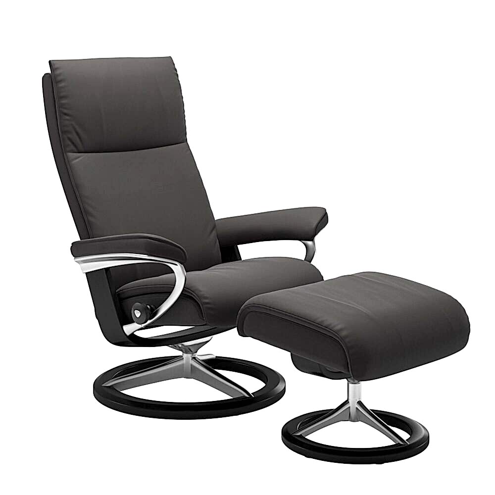 Stressless Aura Signature Base Paloma Leather Dark Black Rock Aluminium Metal Black Wood