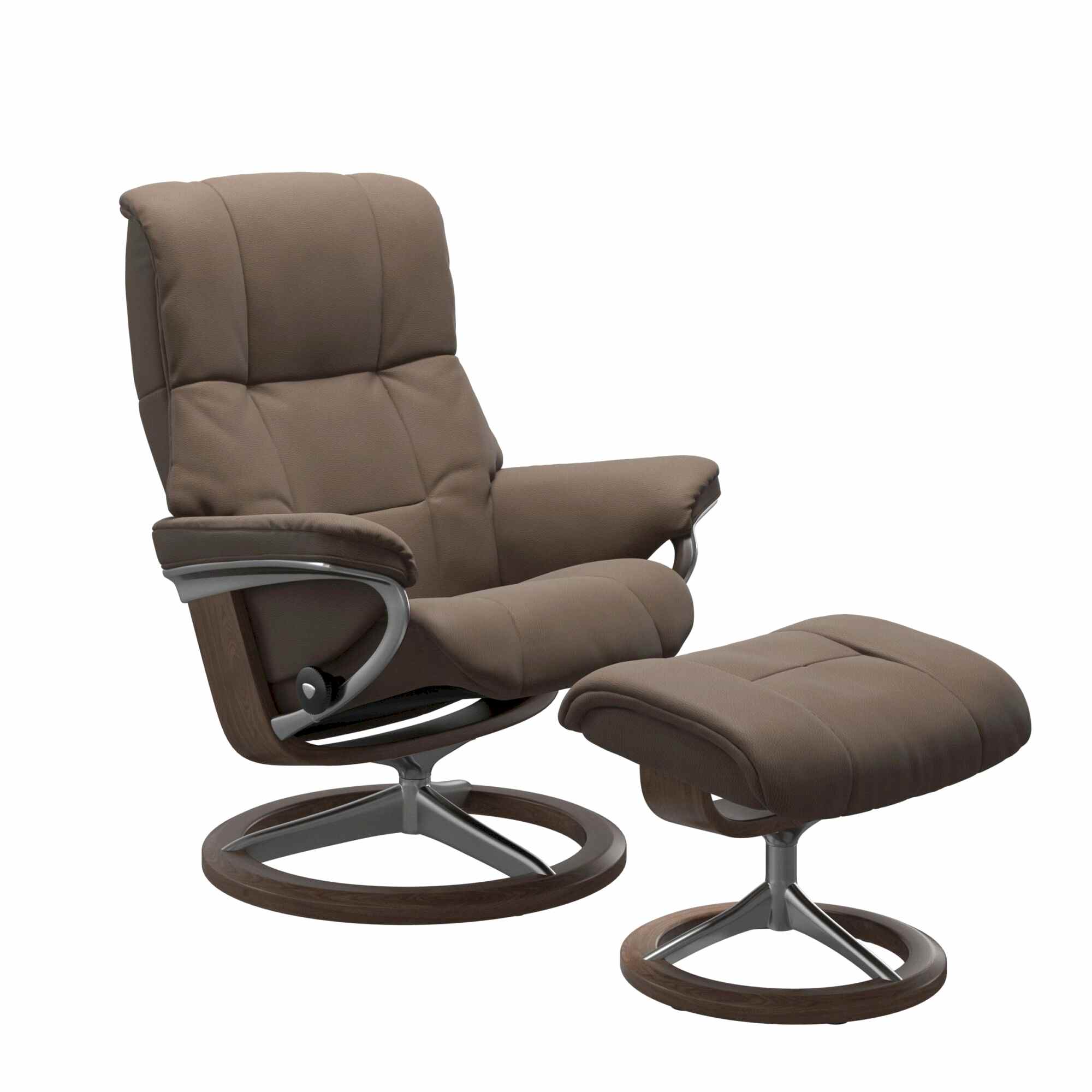 Stressless Mayfair Signature Base Recliner with Paloma Dark Mushroom Leather Polished Aluminium Metal Brown Walnut Wood