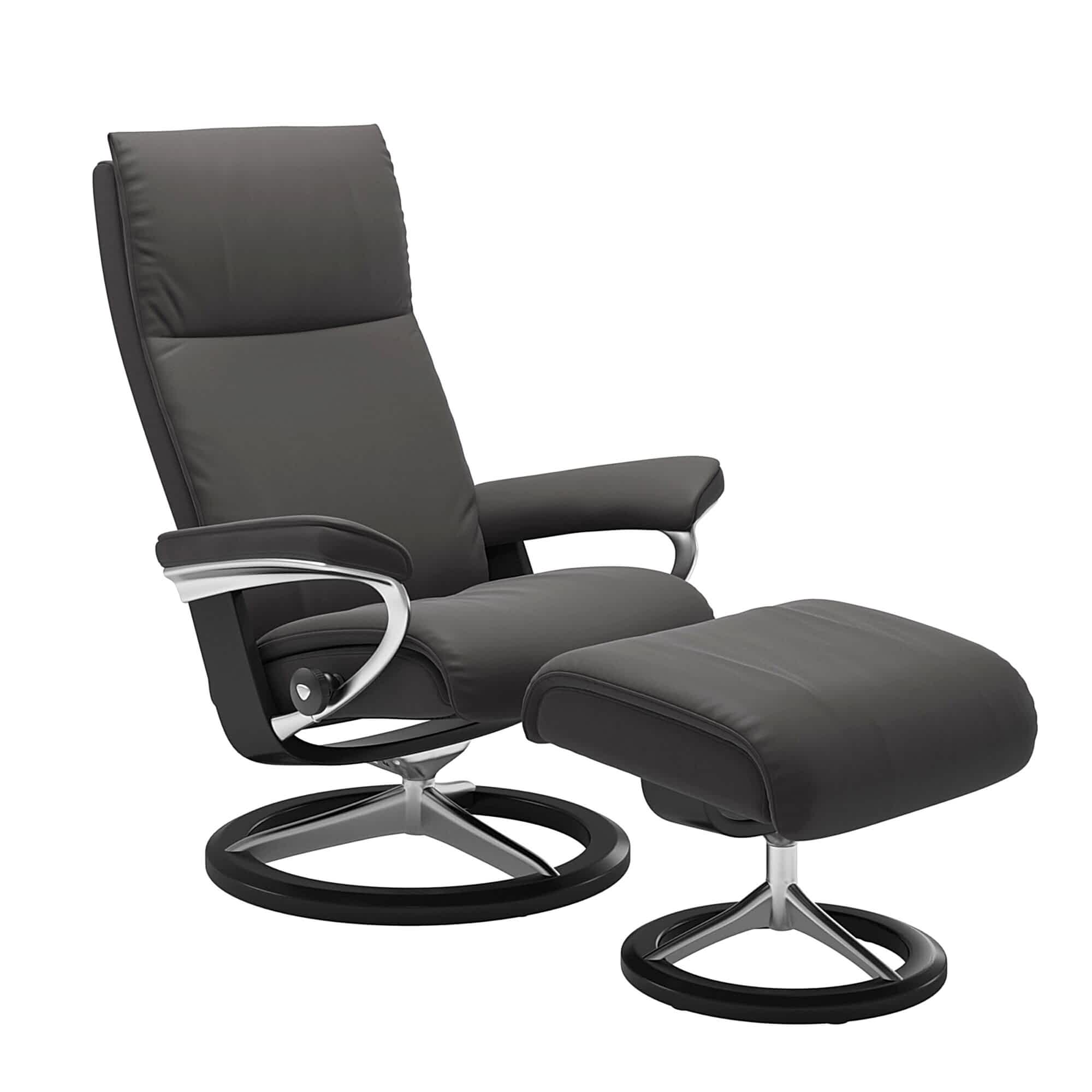 Stressless Aura Signature Base Paloma Leather Dark Black Rock Aluminium Metal Black Wood