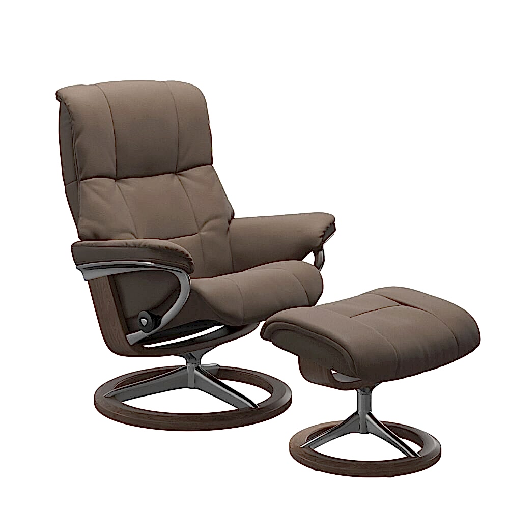 Stressless Mayfair Signature Base Recliner with Paloma Dark Mushroom Leather Polished Aluminium Metal Brown Walnut Wood