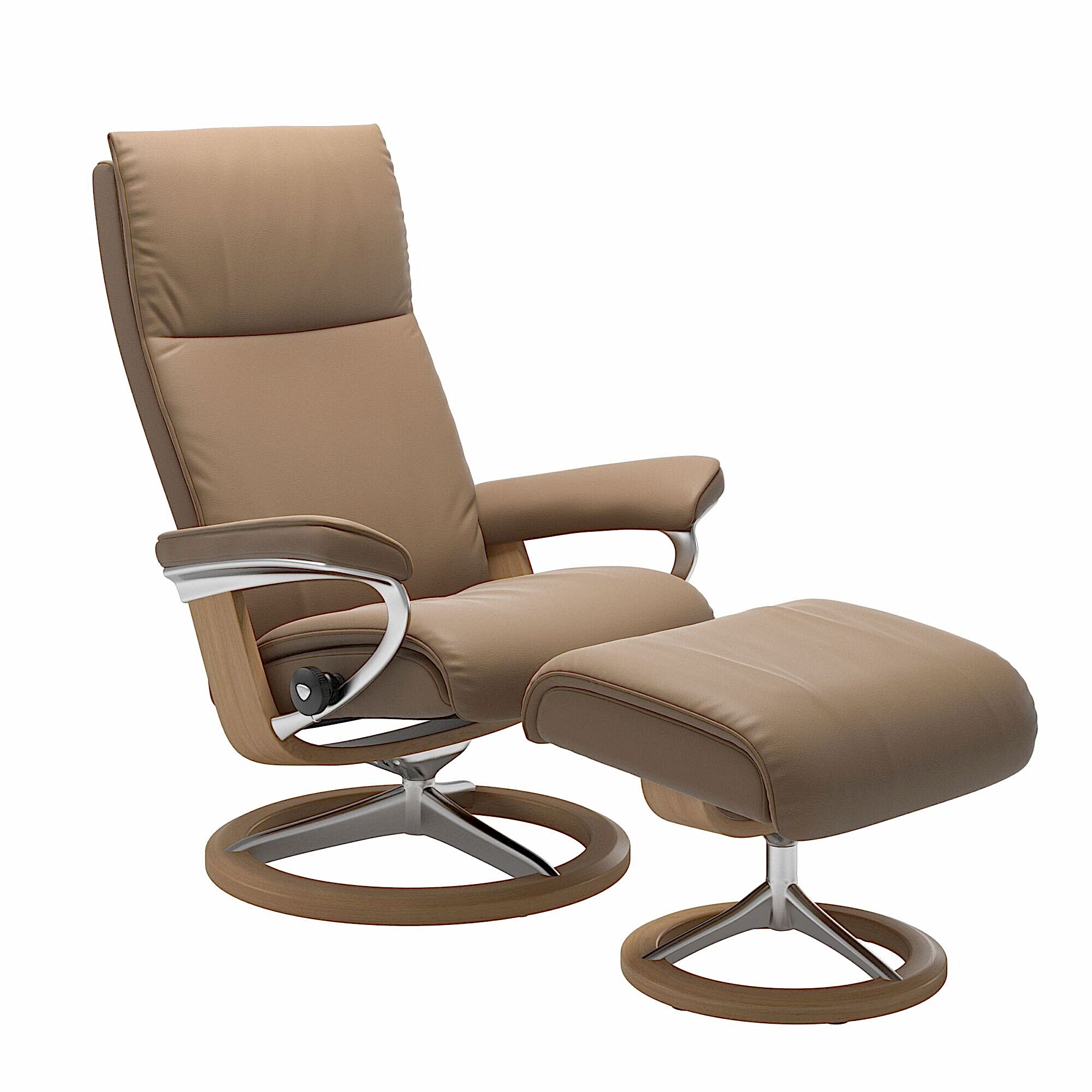 Stressless Aura Signature Base Paloma Leather Tan Light Almond Aluminium Metal Oak Wood