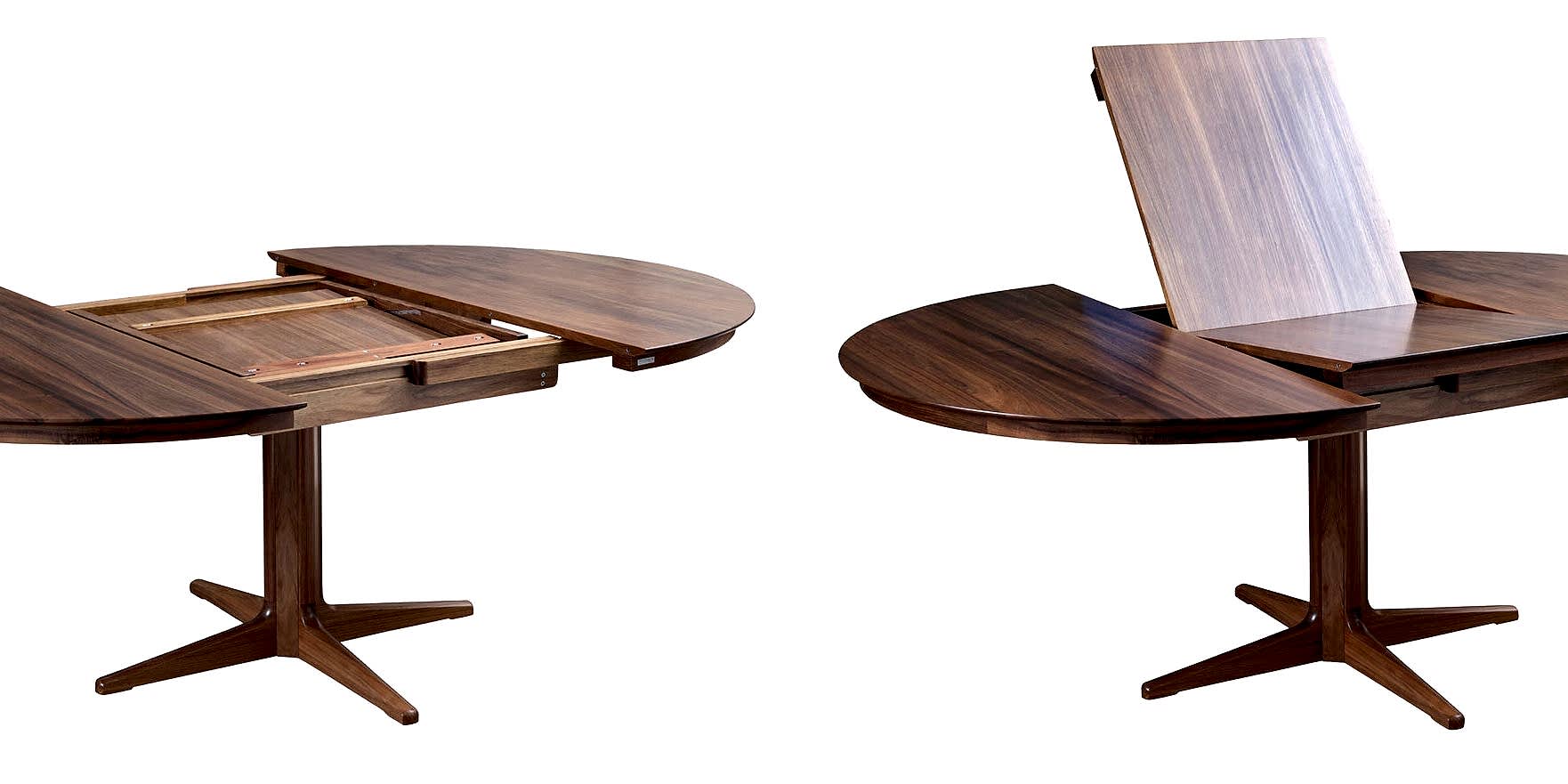Dan round extendable dining table - extension table mechanism