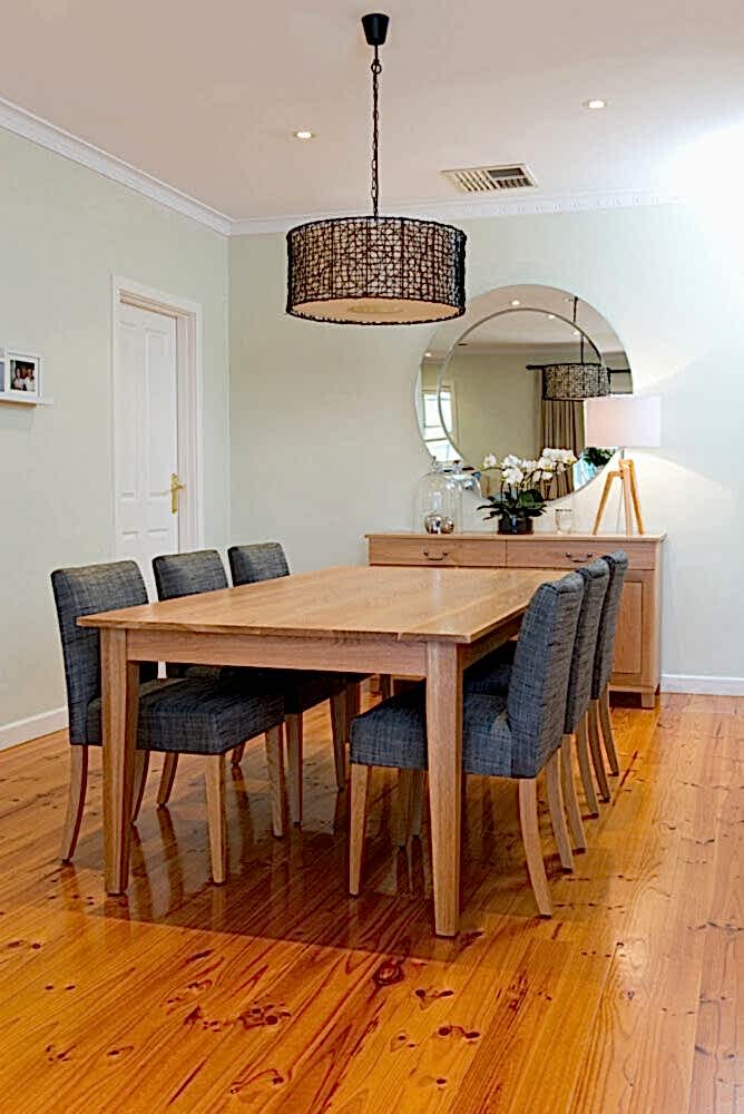 Beltana dining table and chairs adelaide pictured in American Oak